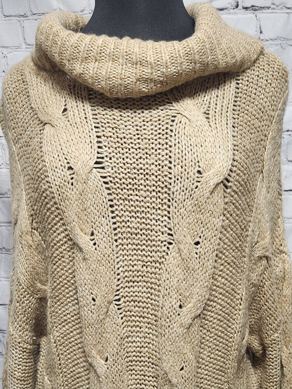 J.O.A. Cozy Cable Knit Cowl Neck Sweater - Cream  Tan Size M